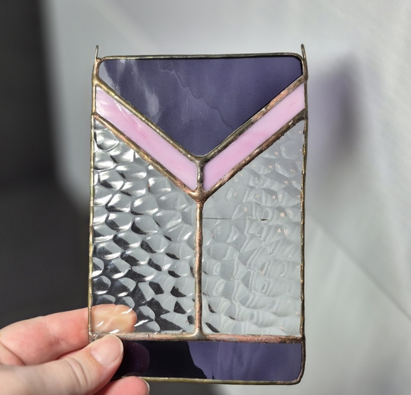 Stained Glass Window Hanging Purple Pink And Clear In Color - Picture 2 of 2